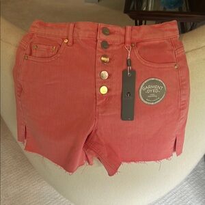 Tractr coral  High Waist Shorts with Frayed Hem